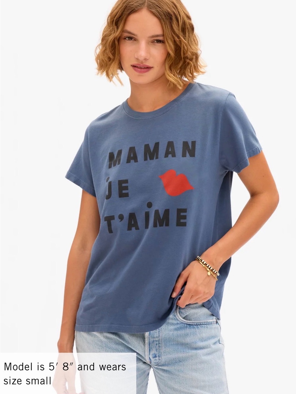 Clare V Classic Tee - Faded Navy w/ Black/Poppy Maman Je T'aime NWT